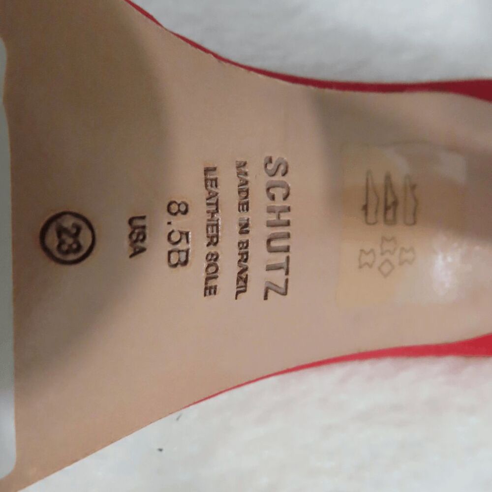 SCHUTZ Club Red Nobuck Leather Posseni Heel Sandals Size 8.5 - Picture 3 of 6